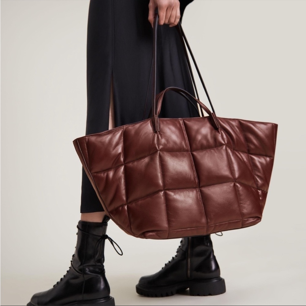 AllSaints Quilted Leather Tote in Deep Brown - Picture 4 of 7